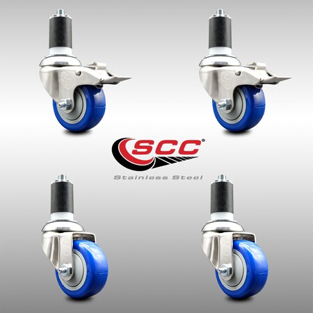 Service Caster 3 Inch 316SS Blue Poly Swivel 1-1/2 Inch Expanding Stem Caster Lock Brake, 2PK SS316TTLEX20S314-PPUB-BLUE-2-S-2-112